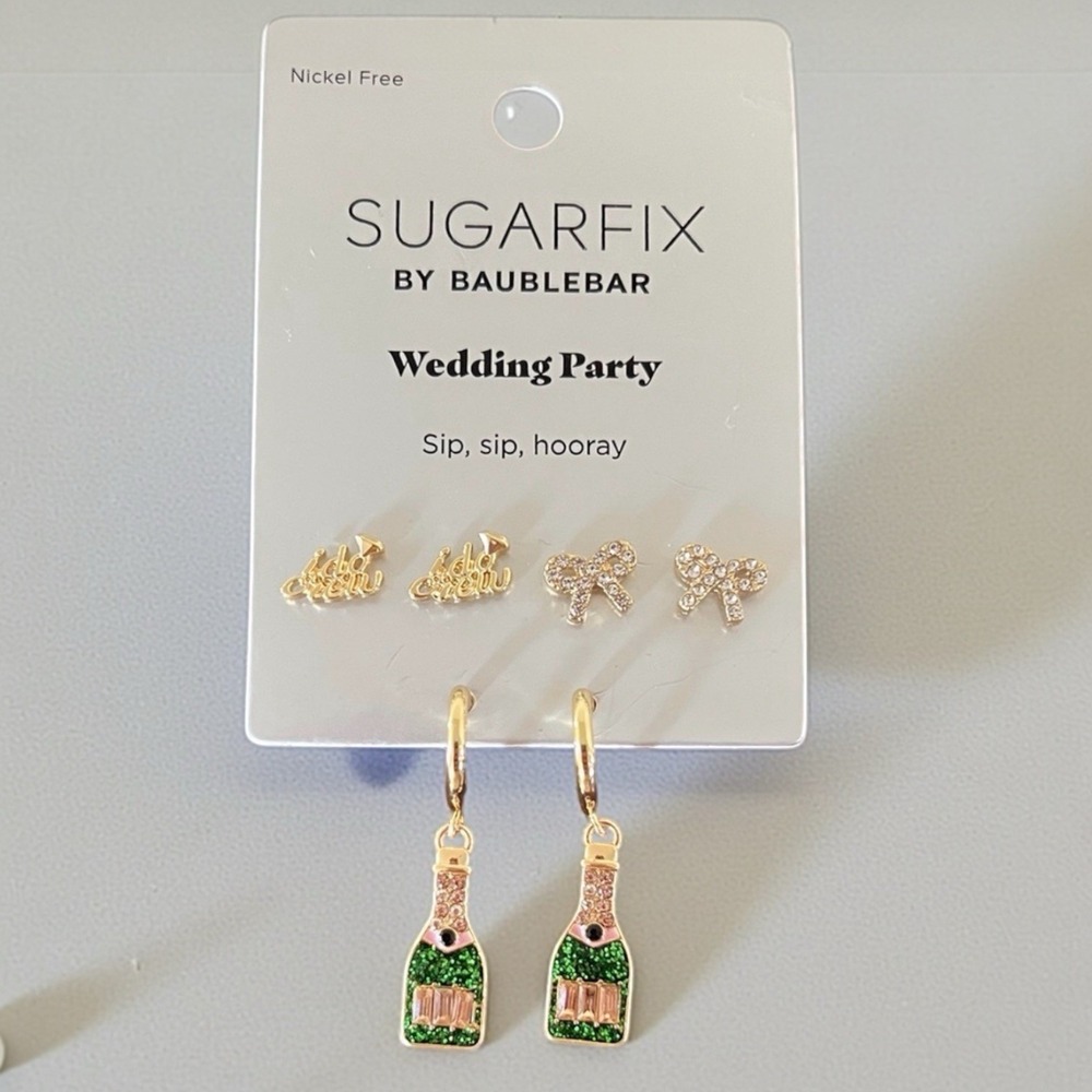 SUGARFIX‎ by BaubleBar Wedding Party Earring Set Champagne Bow I Do Crew 3 Pairs